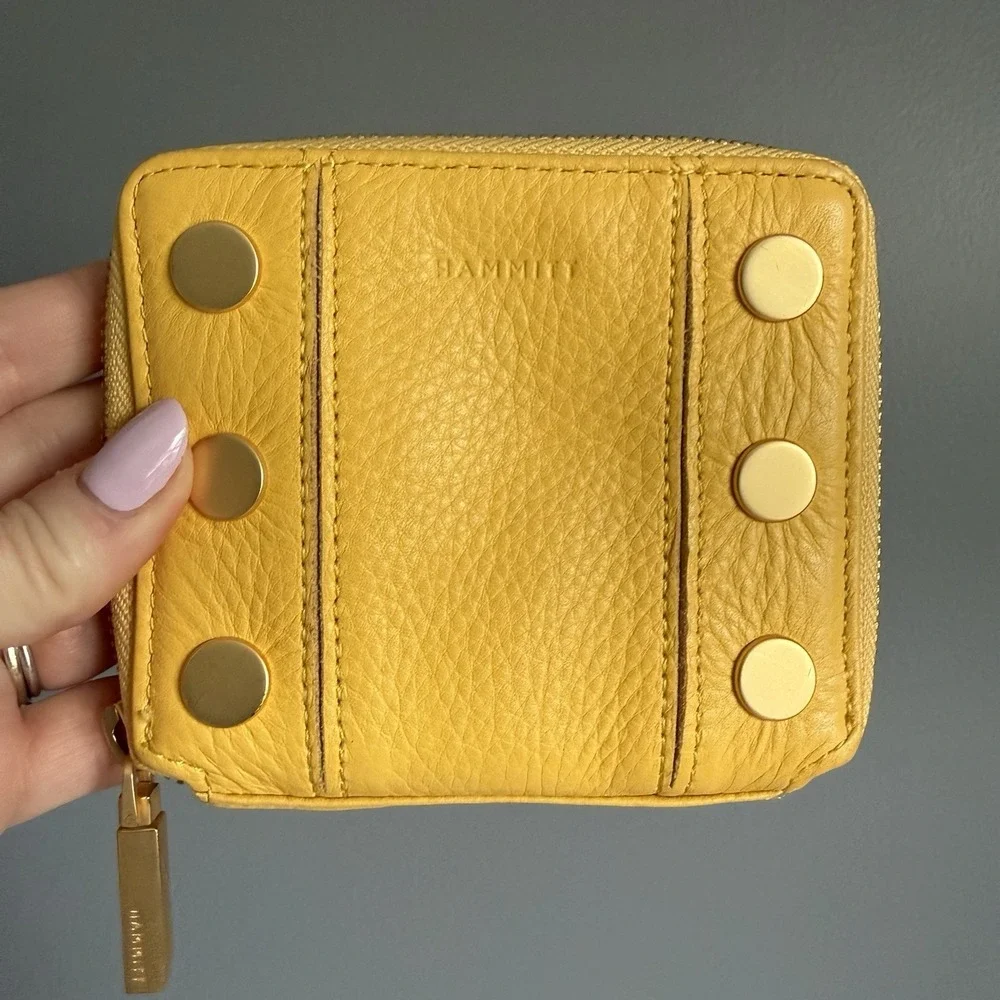 Hammitt Yellow Pebbled Leather 5 North Zip Around Wallet Card Change Holder